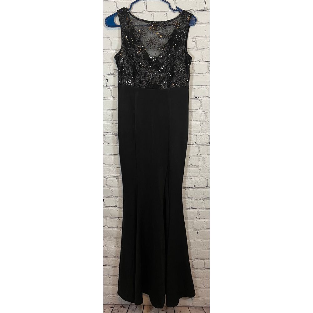 Exclusive Black Evening Gown‎ Sparkly Floral Lace Bodice Formal Mermaid Dress